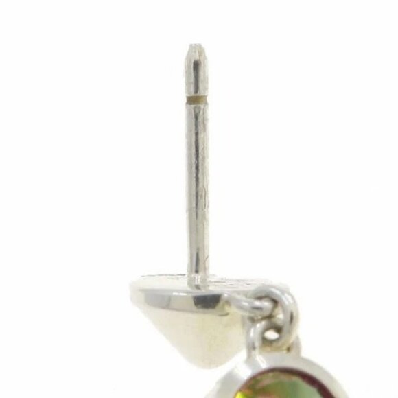 GUCCI Logo Pink Green Stone Heart Drop Stud Earrings Silver 925 Auth - Picture 5 of 11